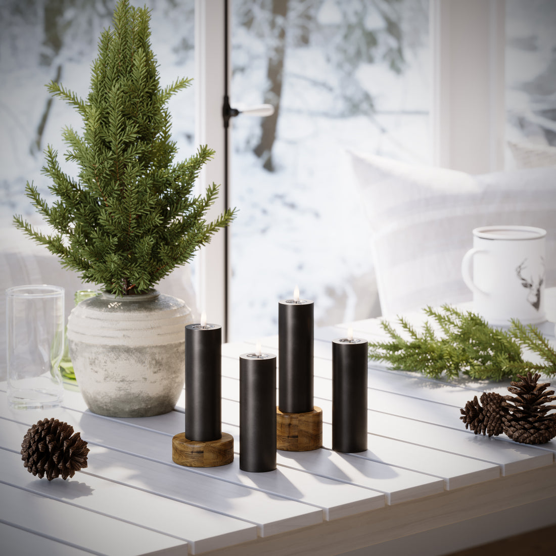 CONDUJO Vela pilar Ø 5 x 15 cm Negro - 4 PCS