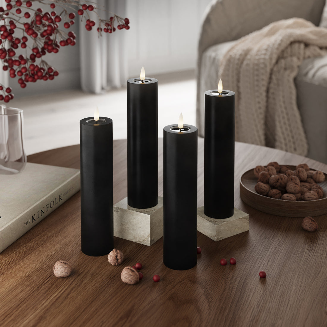 CONDUJO Vela pilar Ø 5 x 20 cm Negro - 4 PCS