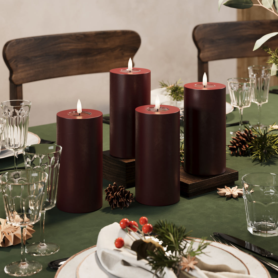 CONDUJO Vela pilar Ø 7.5 x 15 cm Borgoña - 4 PCS
