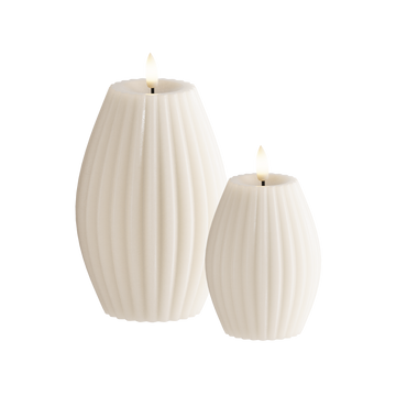 LED Rillelys 2 stk, Ø 7,5 x 10 + Ø 10 x 15 cm Elfenben