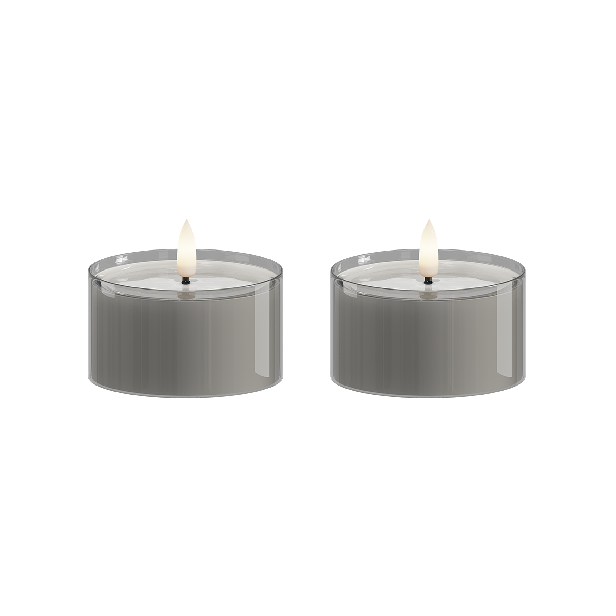 LED Värmeljus i glas 2 st, Ø 7,5 x 4,3 cm Grå