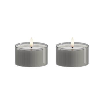 LED Värmeljus i glas 2 st, Ø 7,5 x 4,3 cm Grå