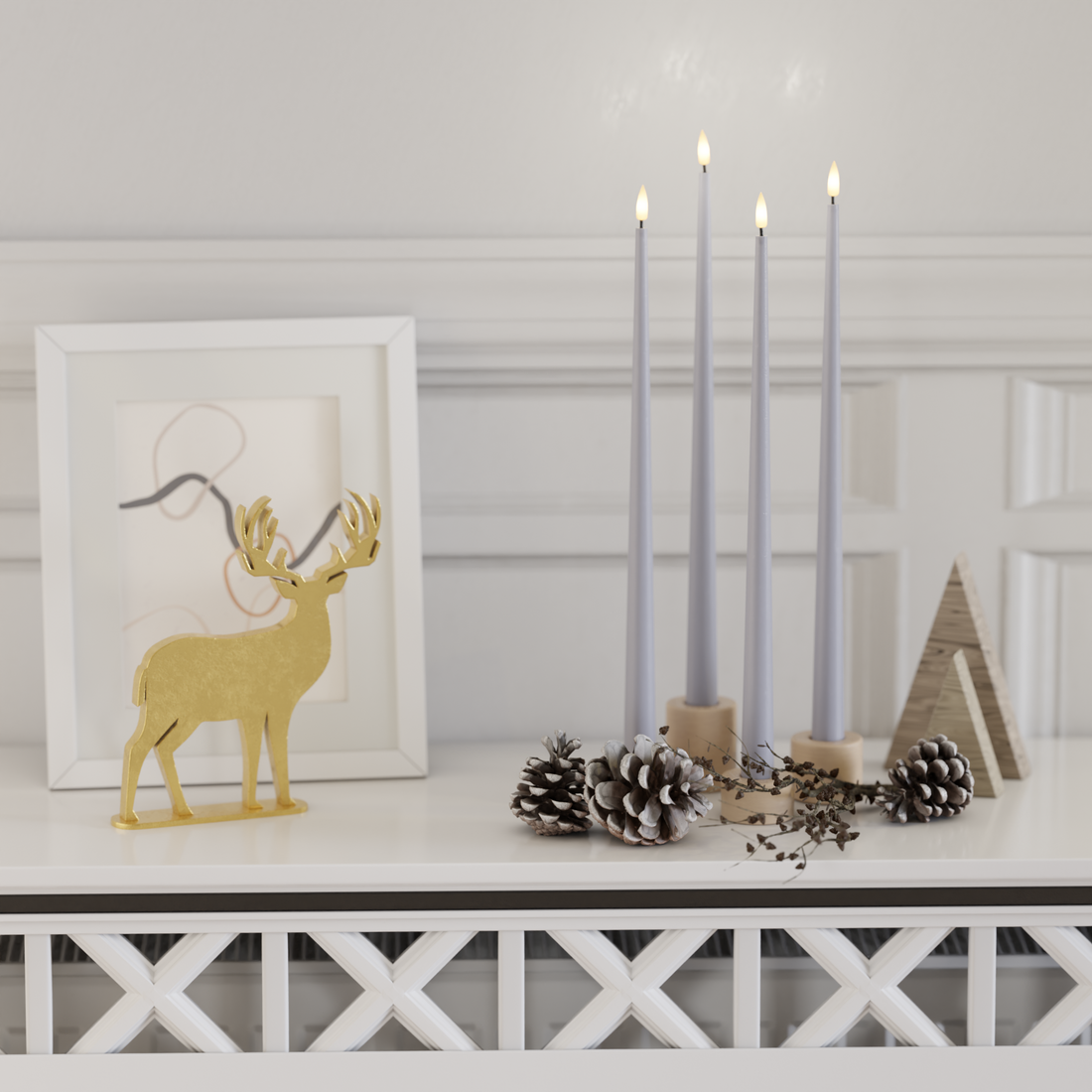 Deluxe Homeart LED Kertelys pakke - Støvet blå - 4 stk 38 cm 1