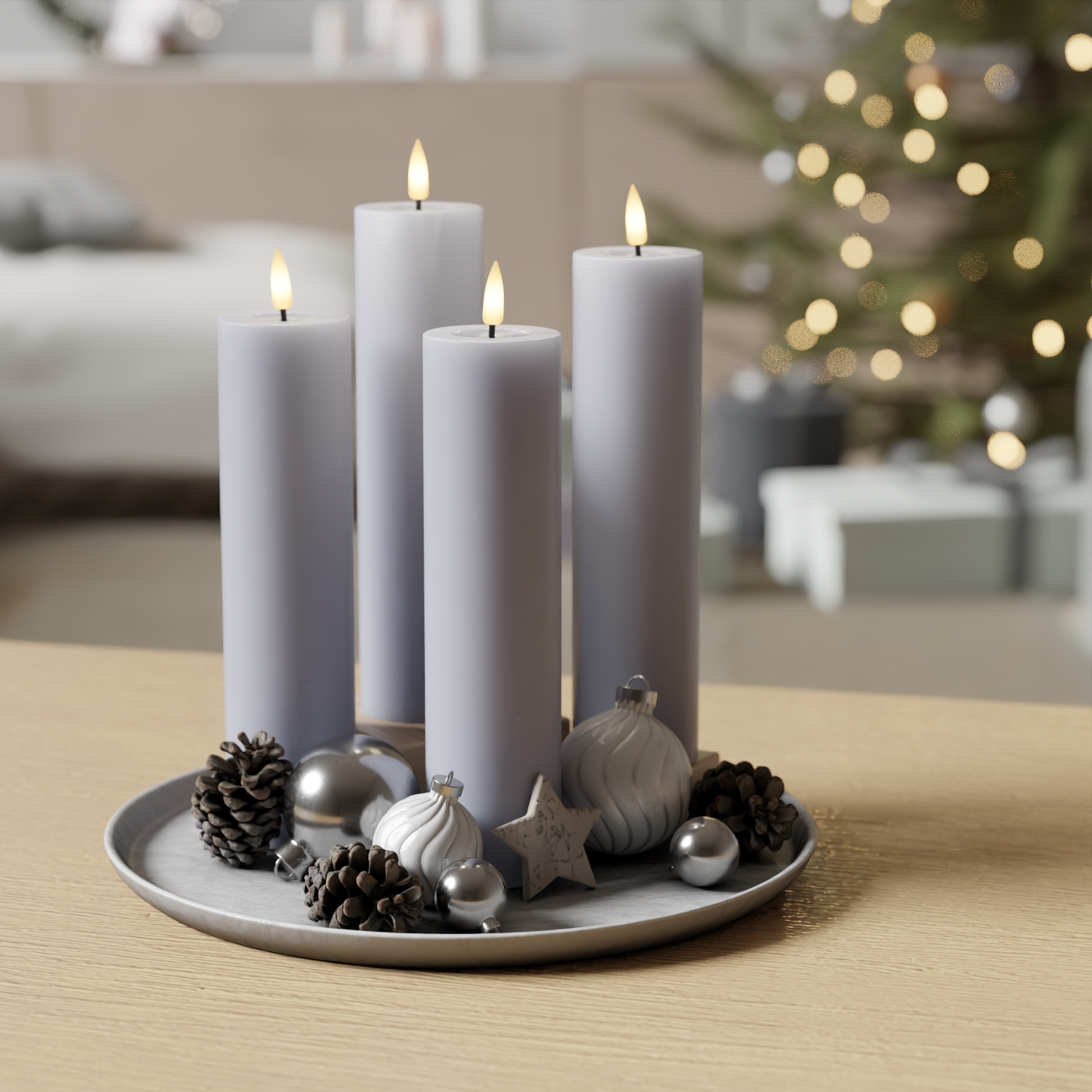 Deluxe Homeart LED Vela pilar paquete - Azul empolvado - 4 piezas 5 x 20 cm 1