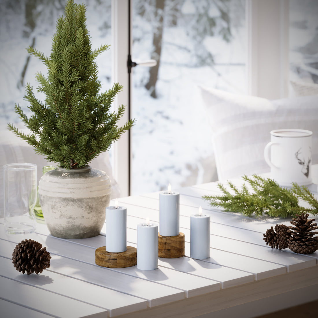 CONDUJO Vela pilar Ø 5 x 10 cm Azul empolvado - 4 PCS