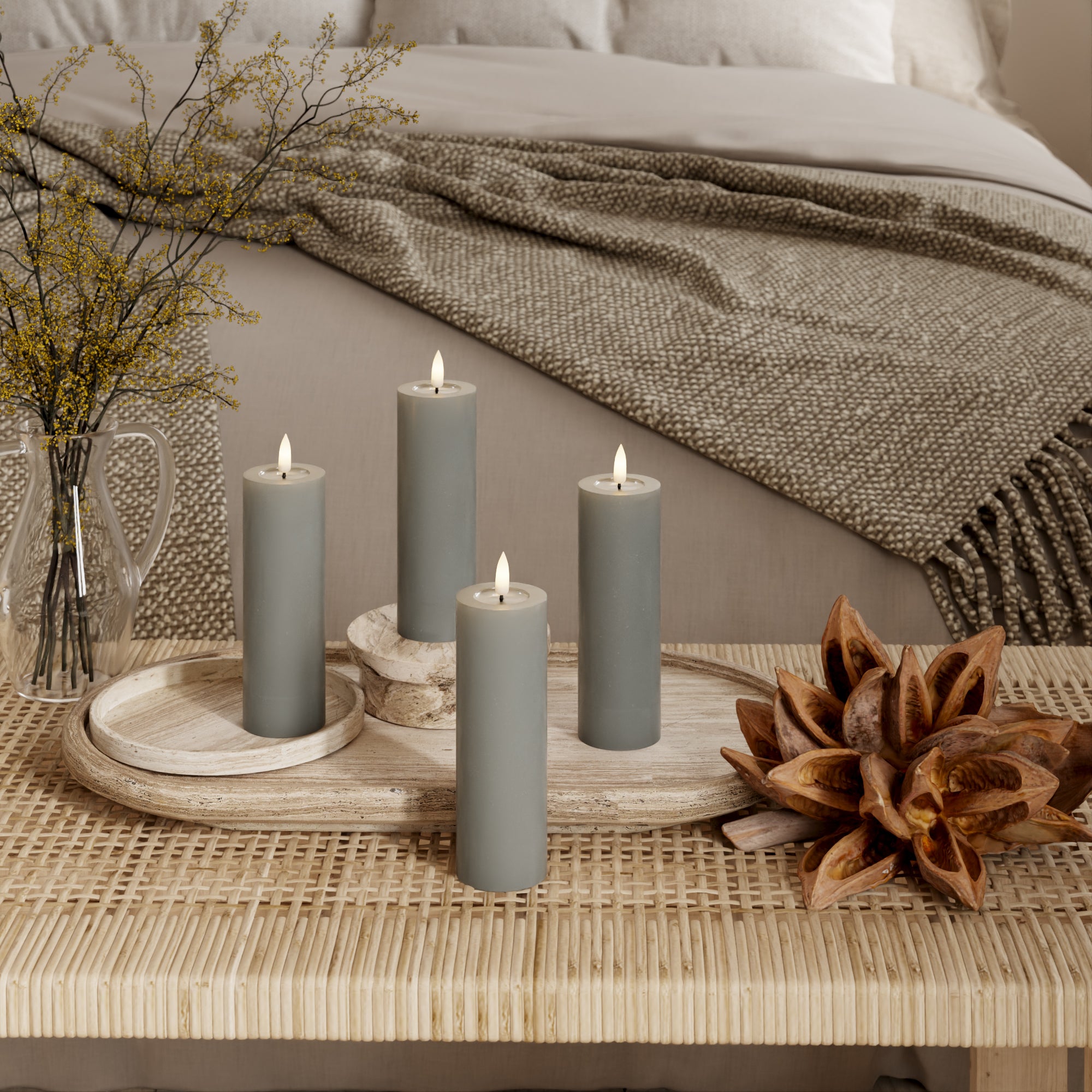 CONDUJO Vela pilar Ø 5 x 15 cm Gris - 4 PCS