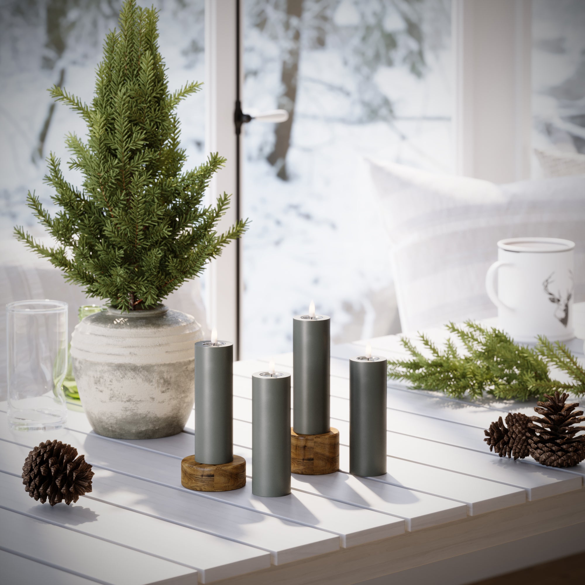 CONDUJO Vela pilar Ø 5 x 15 cm Gris - 4 PCS