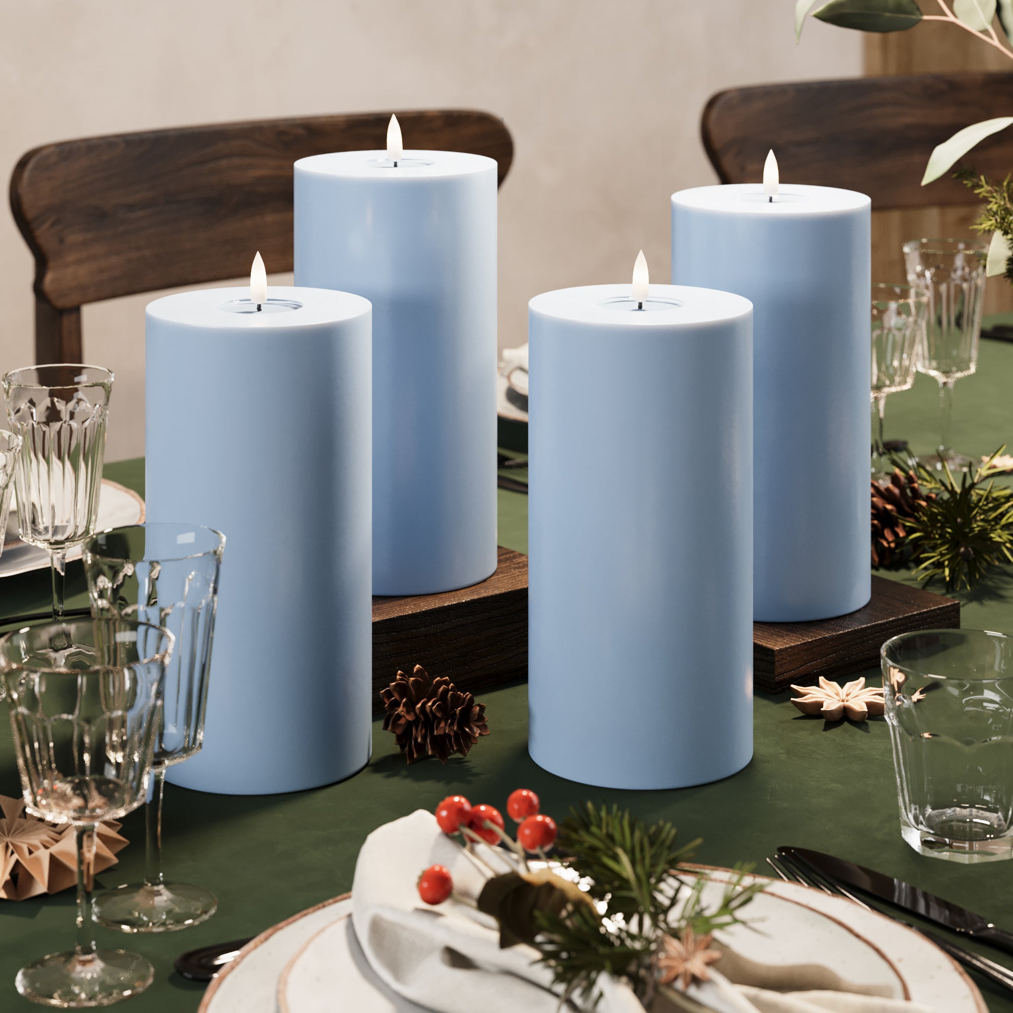 LED -plokktuled Ø 10 x 20 cm Jääsinine - 4 tk