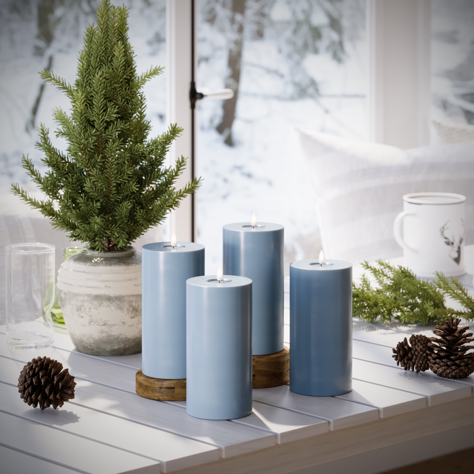 LED -plokktuled Ø 10 x 20 cm Jääsinine - 4 tk