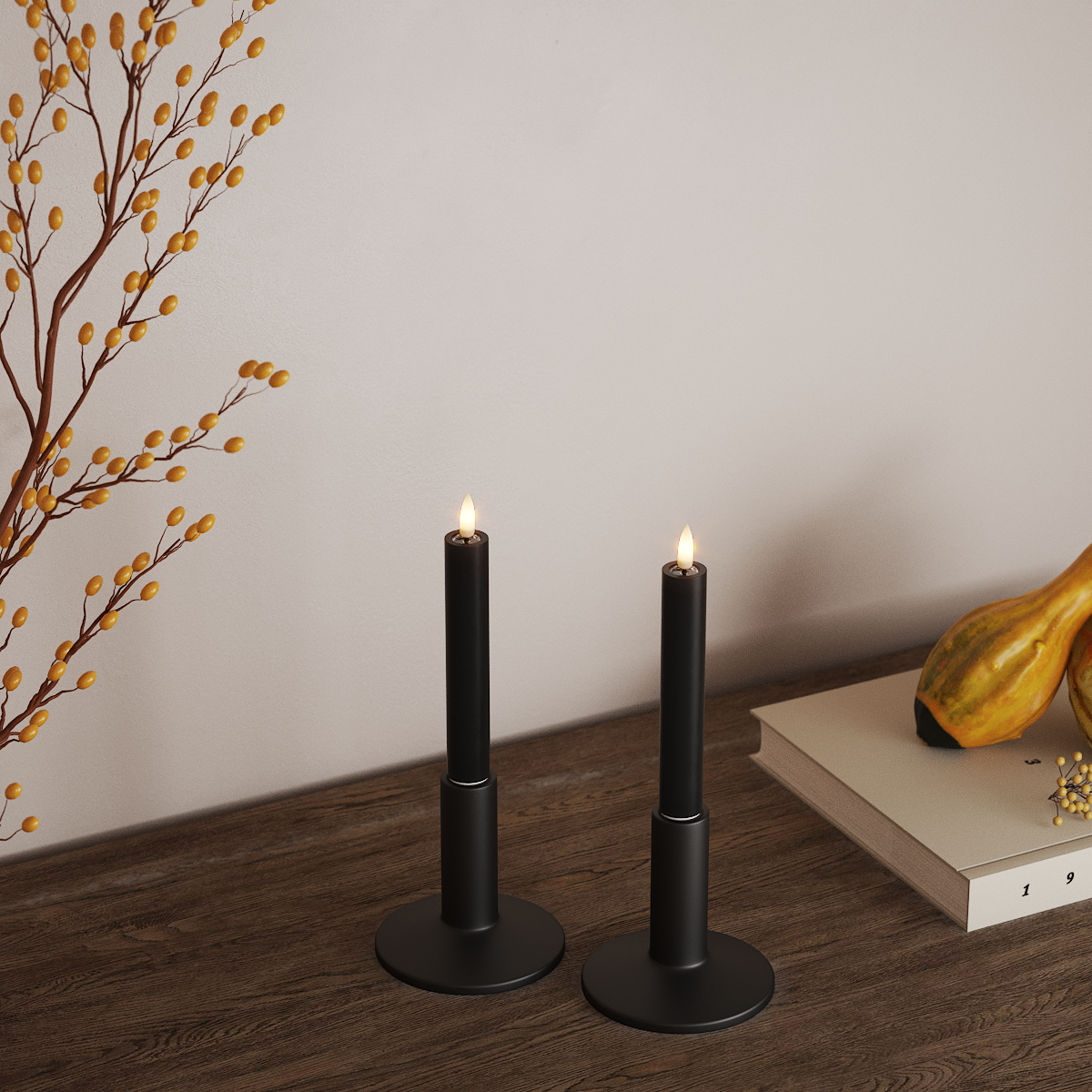 Deluxe Homeart LED Vela para candelabro 2 piezas, Ø 2 x 15 cm Negro LED Vela para candelabro 3