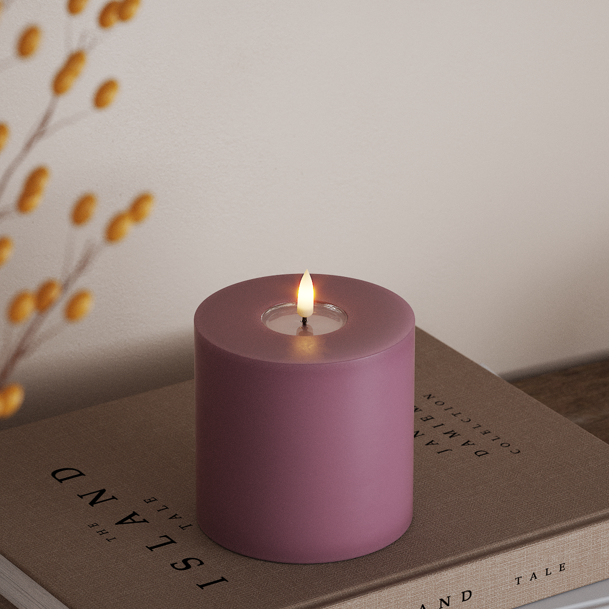 Deluxe Homeart LED Bloklys Ø 10 x 10 cm Lyslilla LED bloklys 3