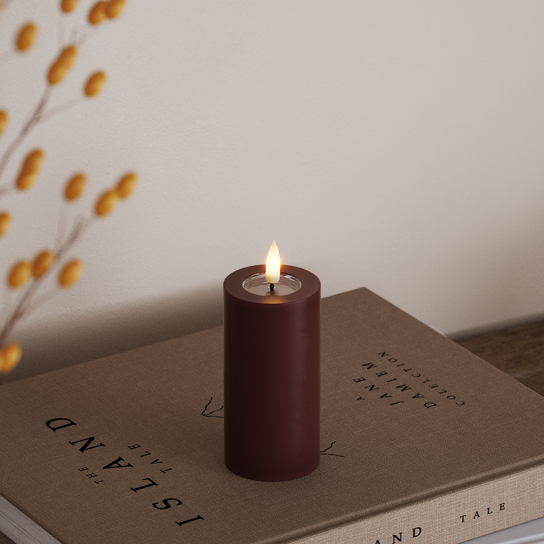 Deluxe Homeart LED Bloklys Ø 5 x 10 cm Bourgogne LED bloklys 4