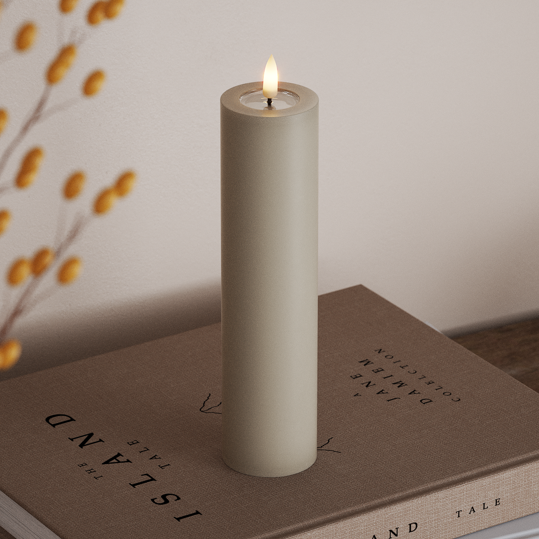 Deluxe Homeart LED Bloklys Ø 5 x 20 cm Sand LED bloklys 4