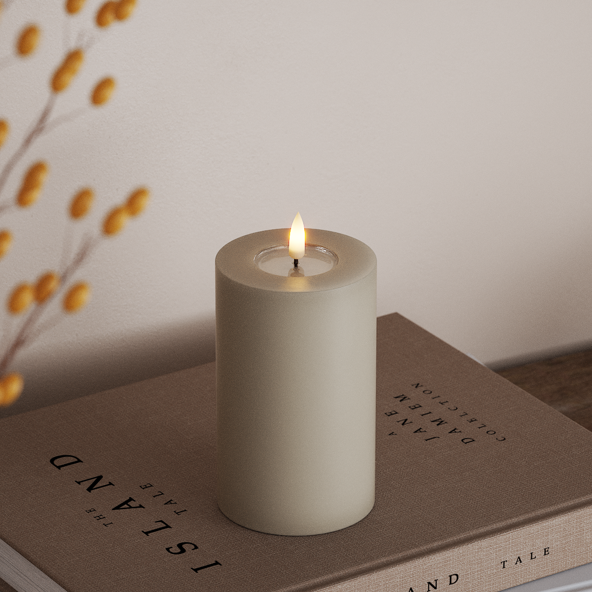 Deluxe Homeart LED Bloklys Ø 7,5 x 12,5 cm Sand LED bloklys 3