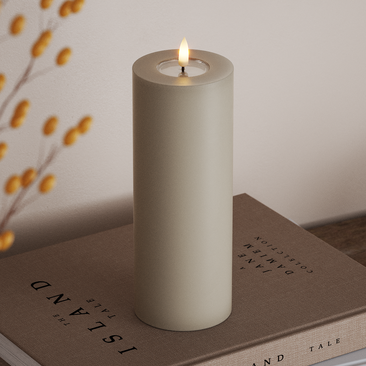 Deluxe Homeart LED Bloklys Ø 7,5 x 20 cm Sand LED bloklys 3