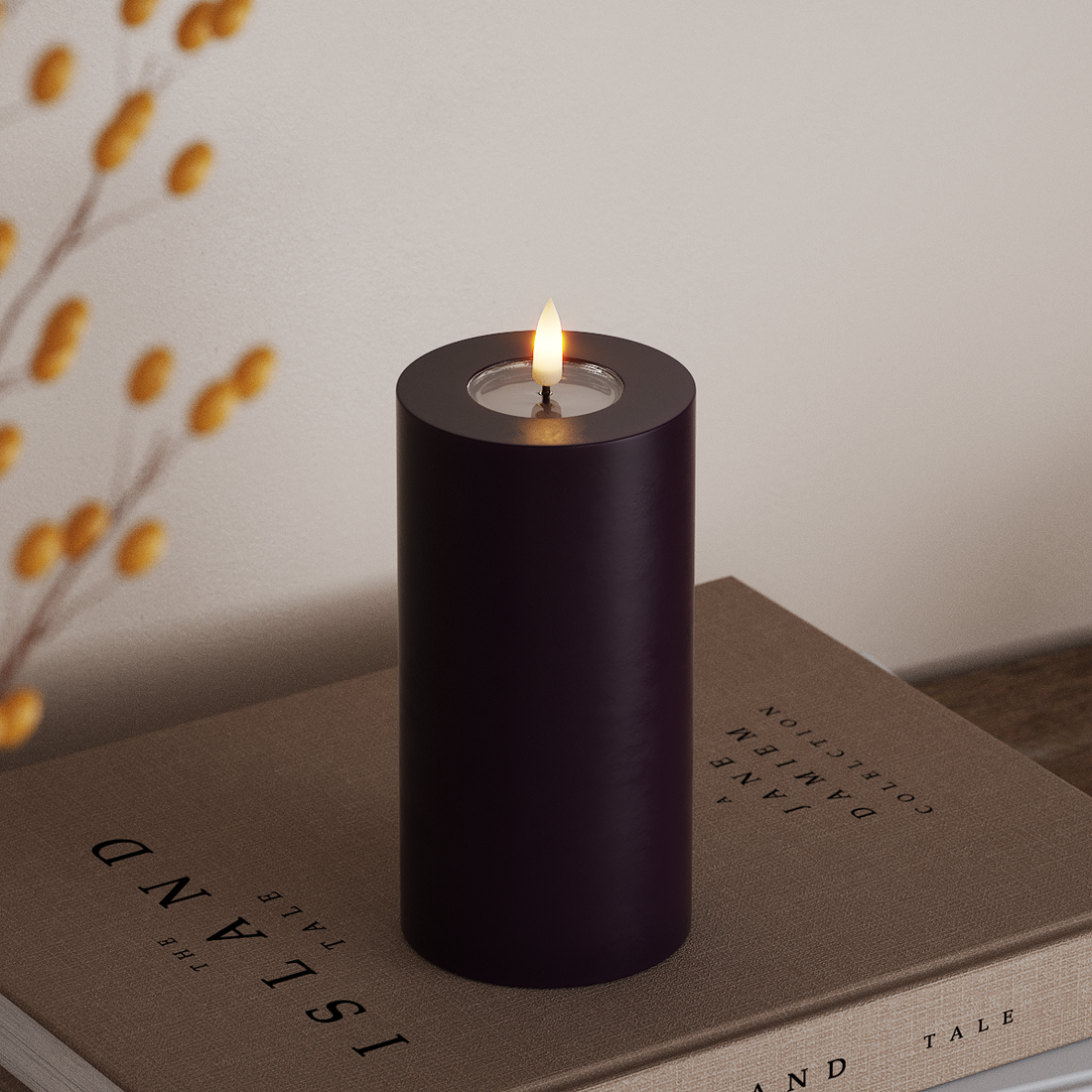 Deluxe Homeart LED Bloklys Ø 7,5 x 15 cm Mørkelilla LED bloklys 4