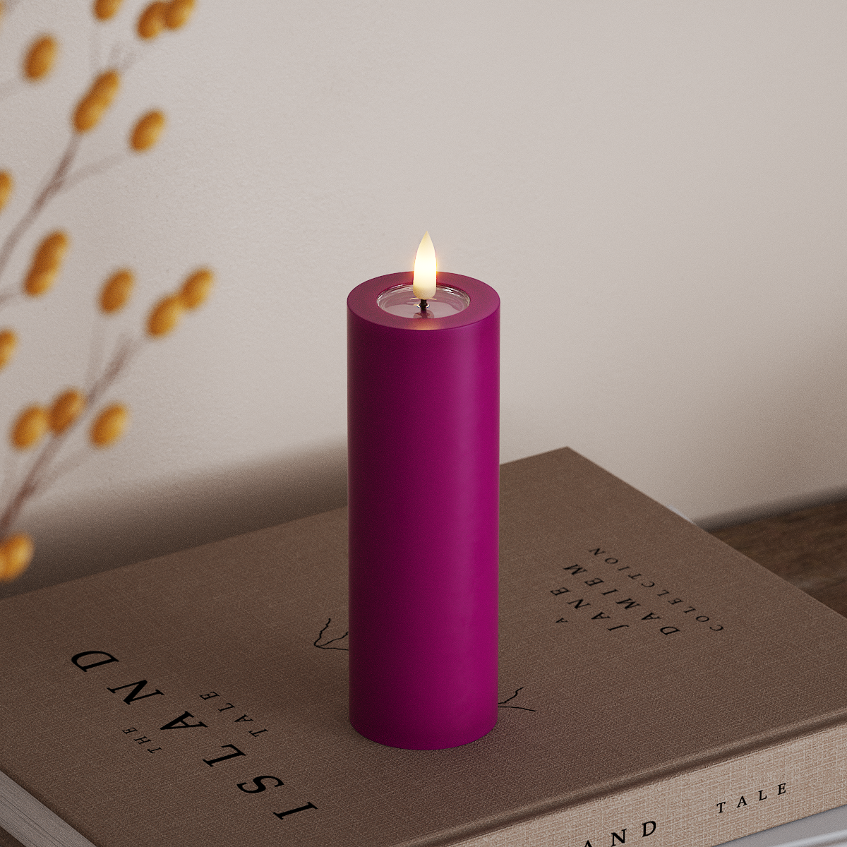 Deluxe Homeart LED Bloklys Ø 5 x 15 cm Violet LED bloklys 3