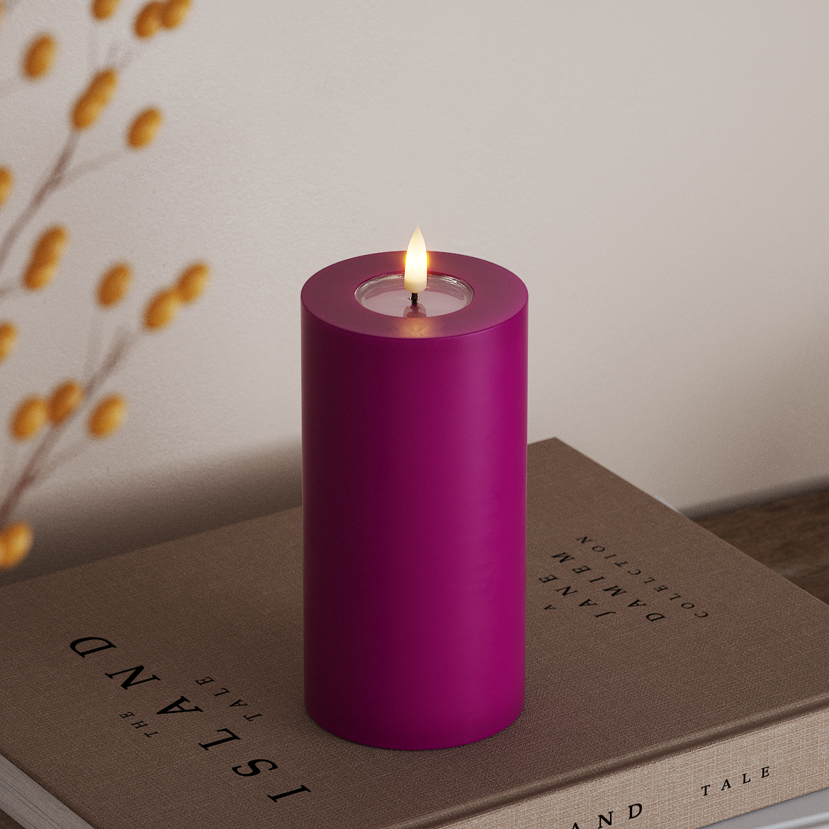 Deluxe Homeart LED Bloklys Ø 7,5 x 15 cm Violet LED bloklys 3