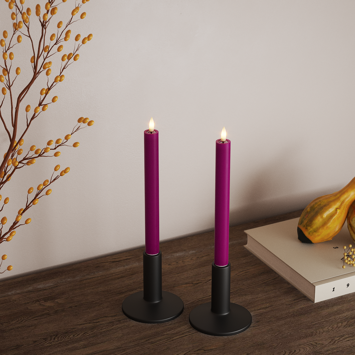 Deluxe Homeart LED Vela para candelabro 2 piezas, Ø 2 x 24 cm Violeta LED Vela para candelabro 3