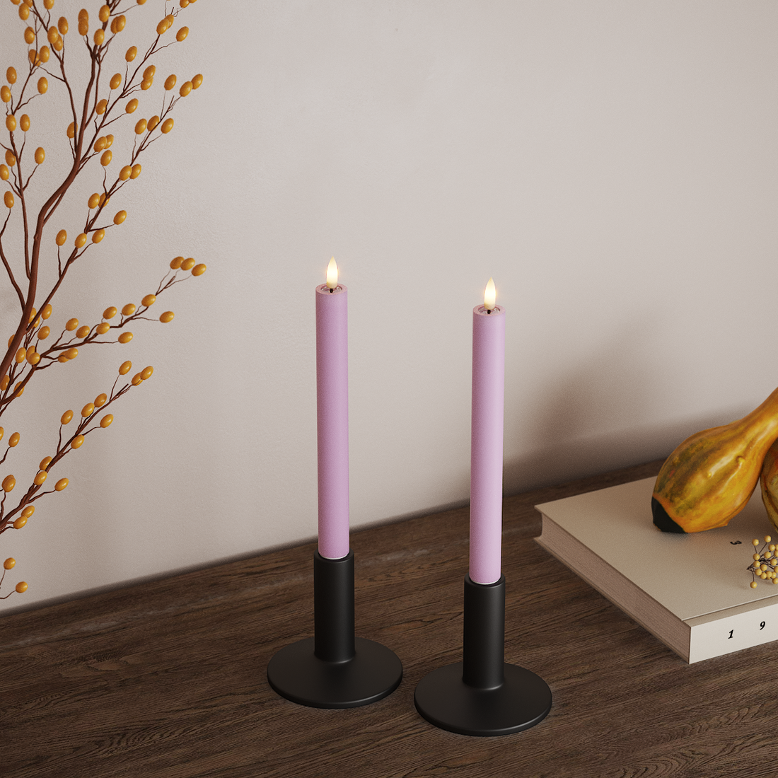 Deluxe Homeart LED Kronelys 2 stk, Ø 2 x 24 cm Lavendel LED kronelys 4