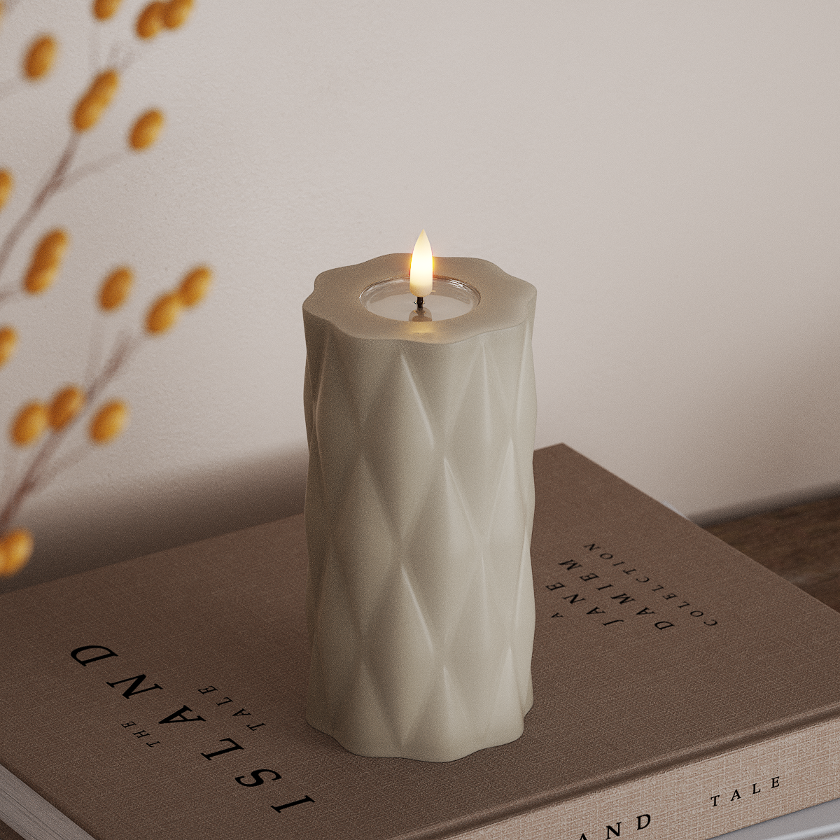 Deluxe Homeart Harlequin LED Bloklys Ø 7,5 x 15 cm Sand LED Harlequin 3