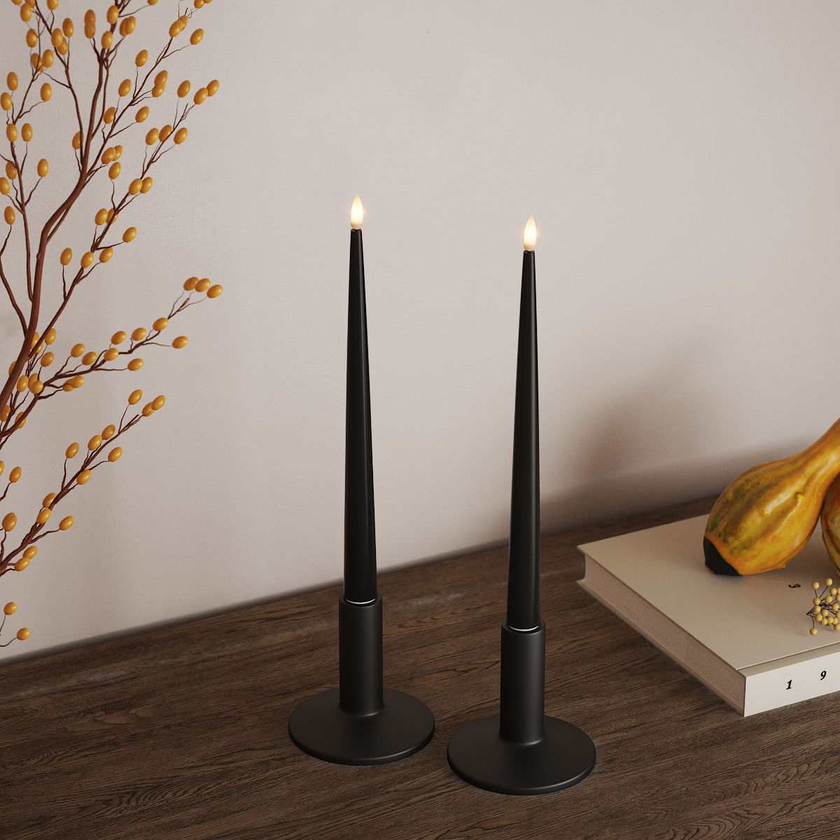 Deluxe Homeart LED světlo na svíčku s lakem, 2 kusy 28 cm Černá LED světlo na svíčku 3