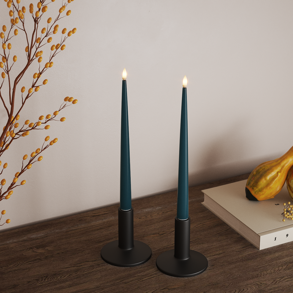 Deluxe Homeart LED Kertelys med Lak, 2 stk 28 cm Petroleum LED kertelys 3