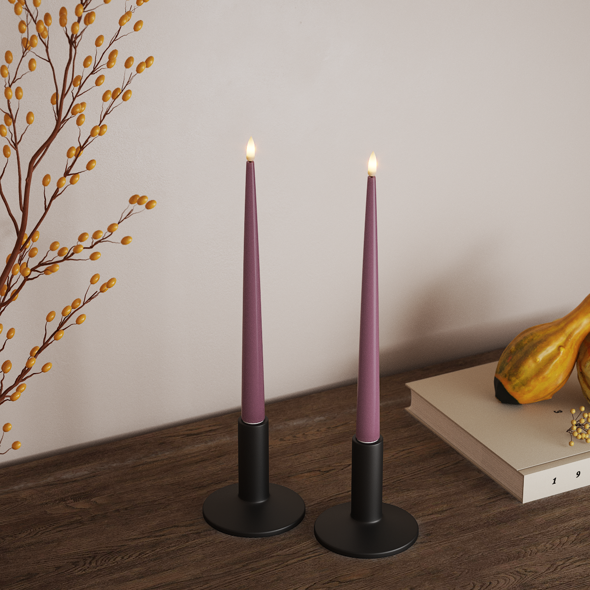 Deluxe Homeart LED Vela cónica delgada con laca, 2 piezas 28 cm Púrpura claro LED Vela cónica delgada 3