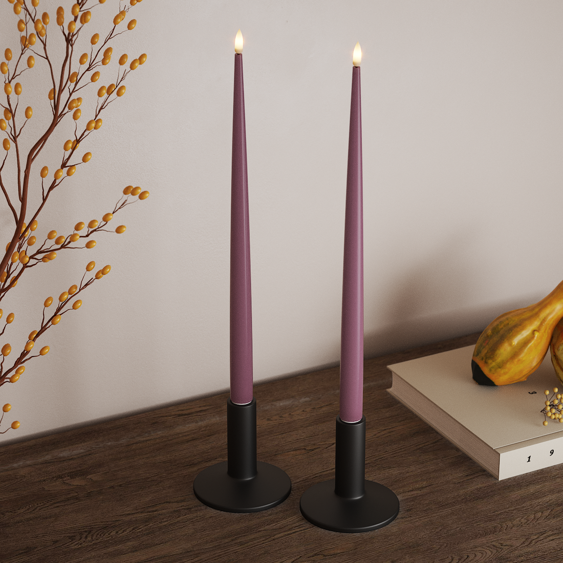 Deluxe Homeart LED Vela cónica delgada con laca, 2 piezas 38 cm Púrpura claro LED Vela cónica delgada 4