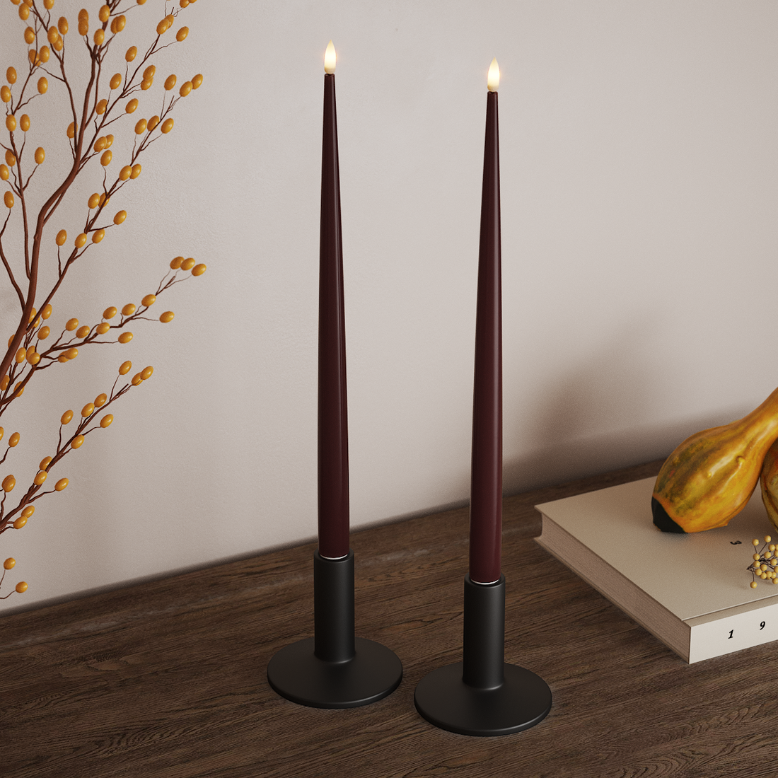 Deluxe Homeart LED Vela cónica delgada con laca, 2 piezas 38 cm Borgoña LED Vela cónica delgada 4