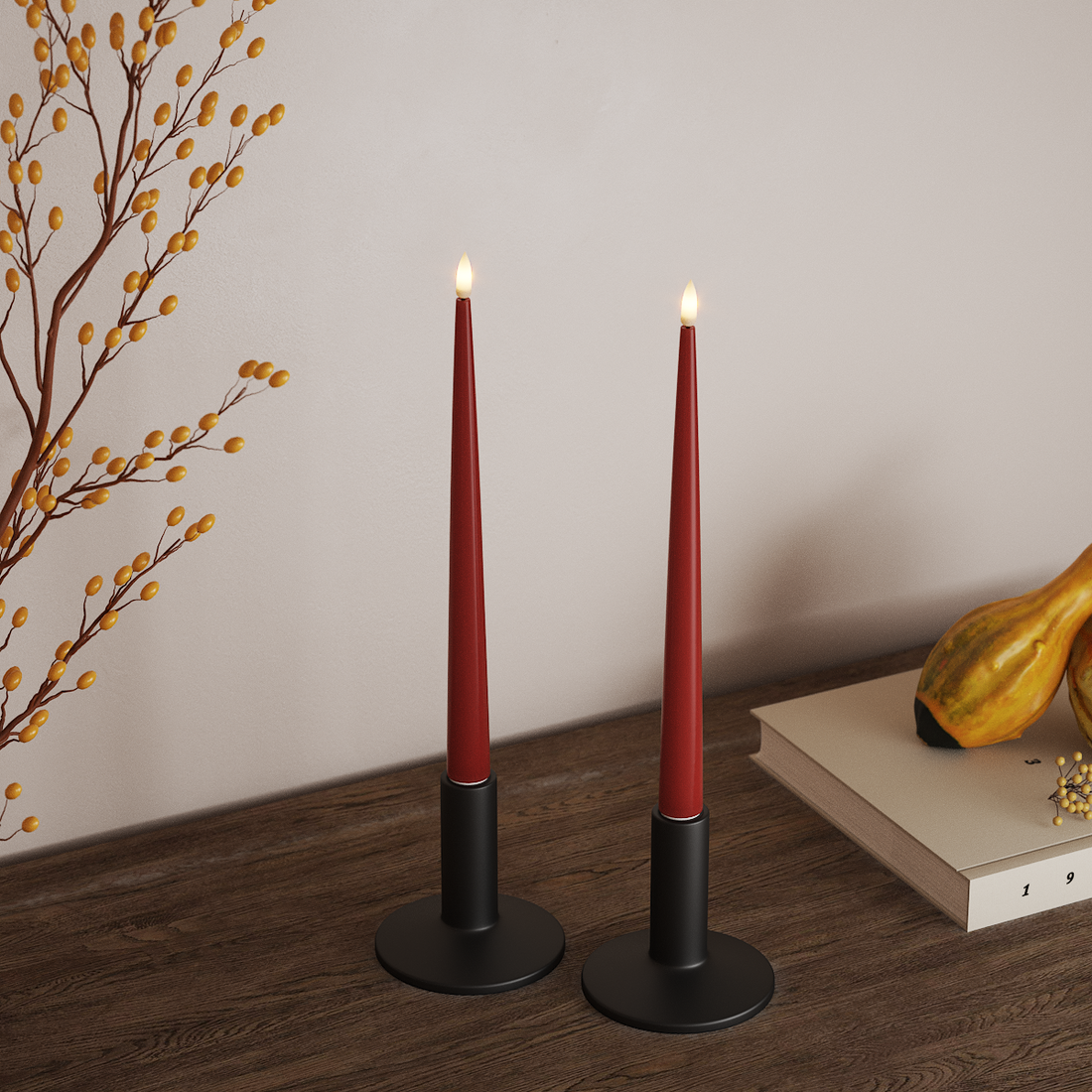 Deluxe Homeart LED Lys med lakk, 2 stk 28 cm Rød LED levende lys 4