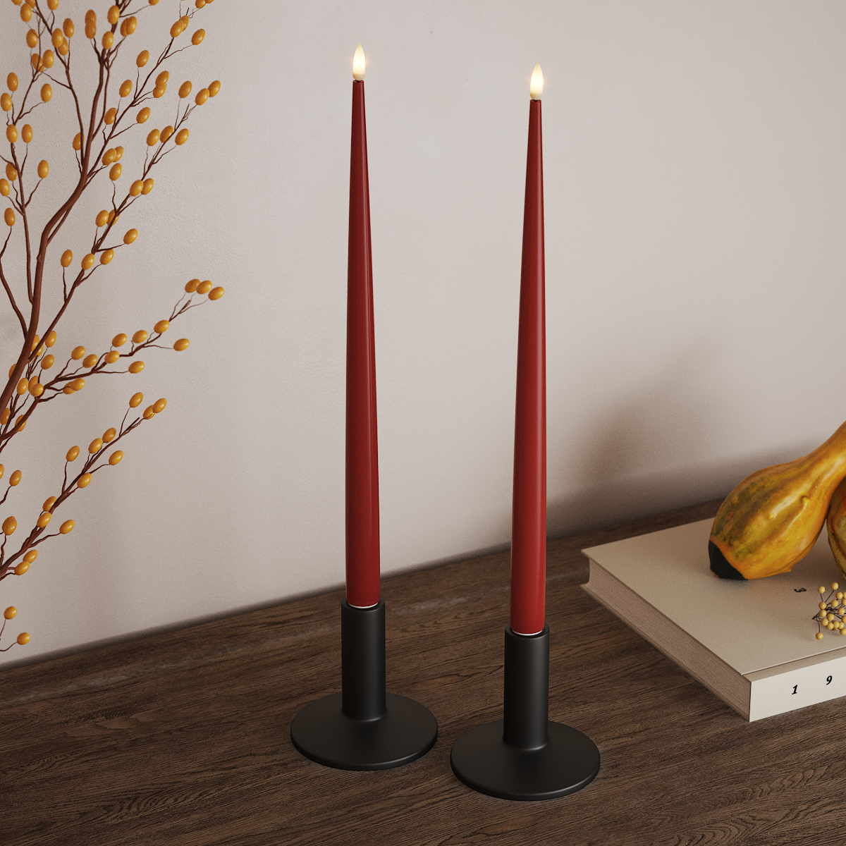 Deluxe Homeart LED Lys med lakk, 2 stk 38 cm Rød LED stearinlys 3