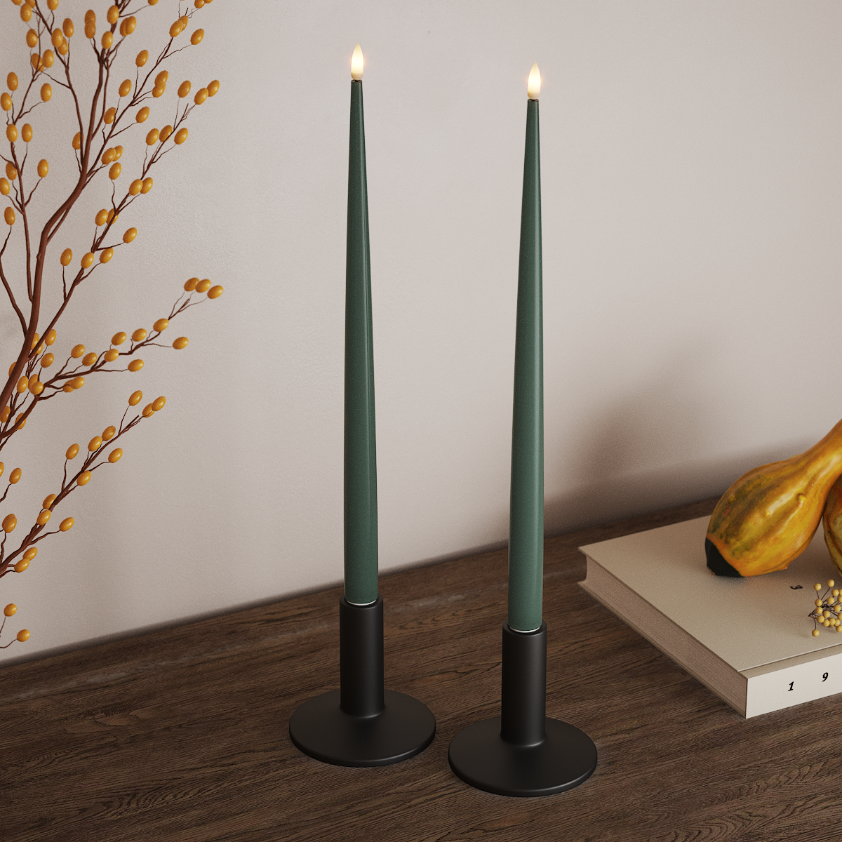 Deluxe Homeart LED Kertelys med Lak, 2 stk 38 cm Jade Grøn LED kertelys 3