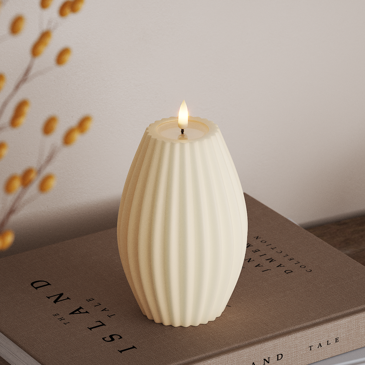 Deluxe Homeart LEDs Vela canelada D 10 x A 15 cm Creme LEDs Vela canelada 3