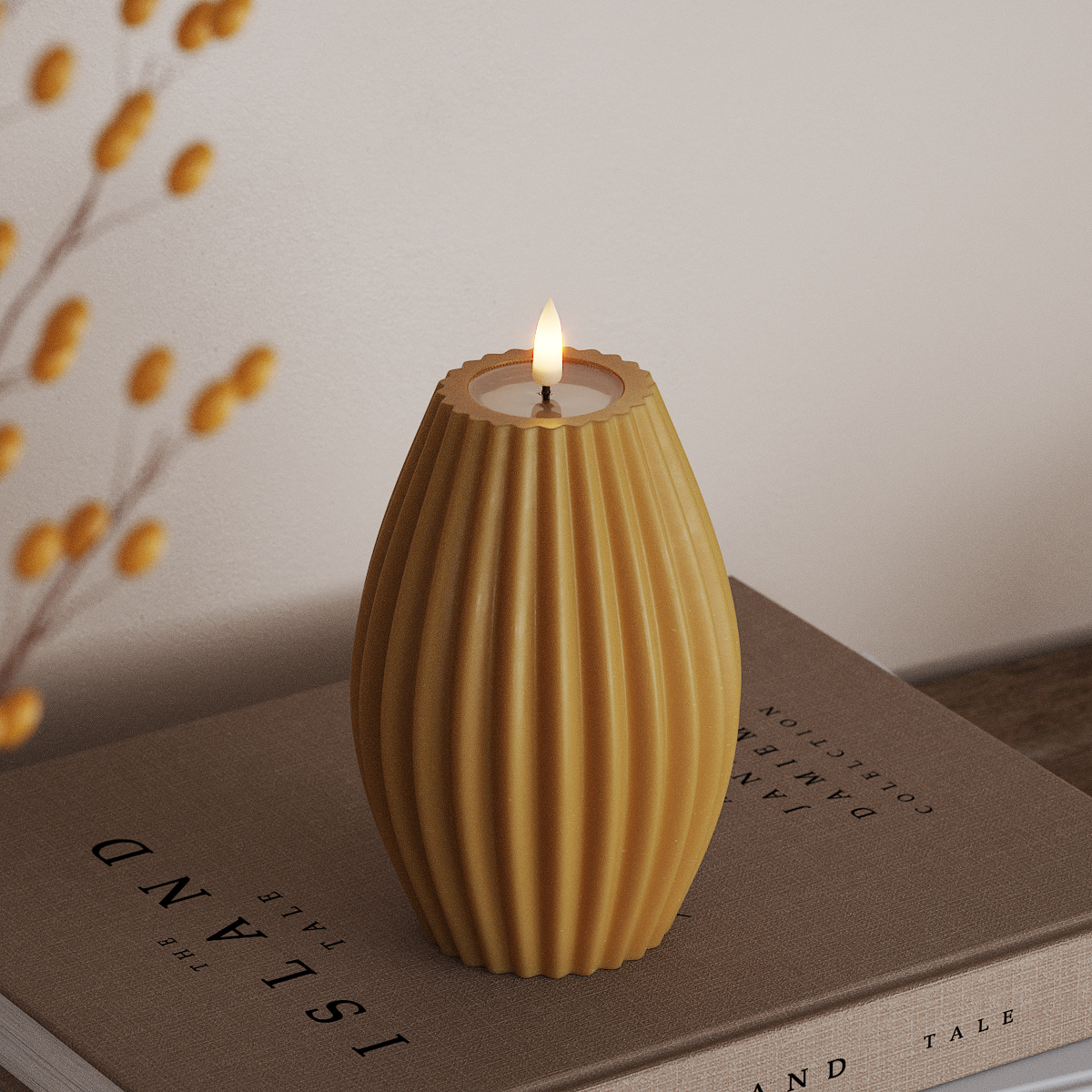 Deluxe Homeart LED Vela acanalada Fondo 10 x Alto 15 cm Curry LED Vela acanalada 3