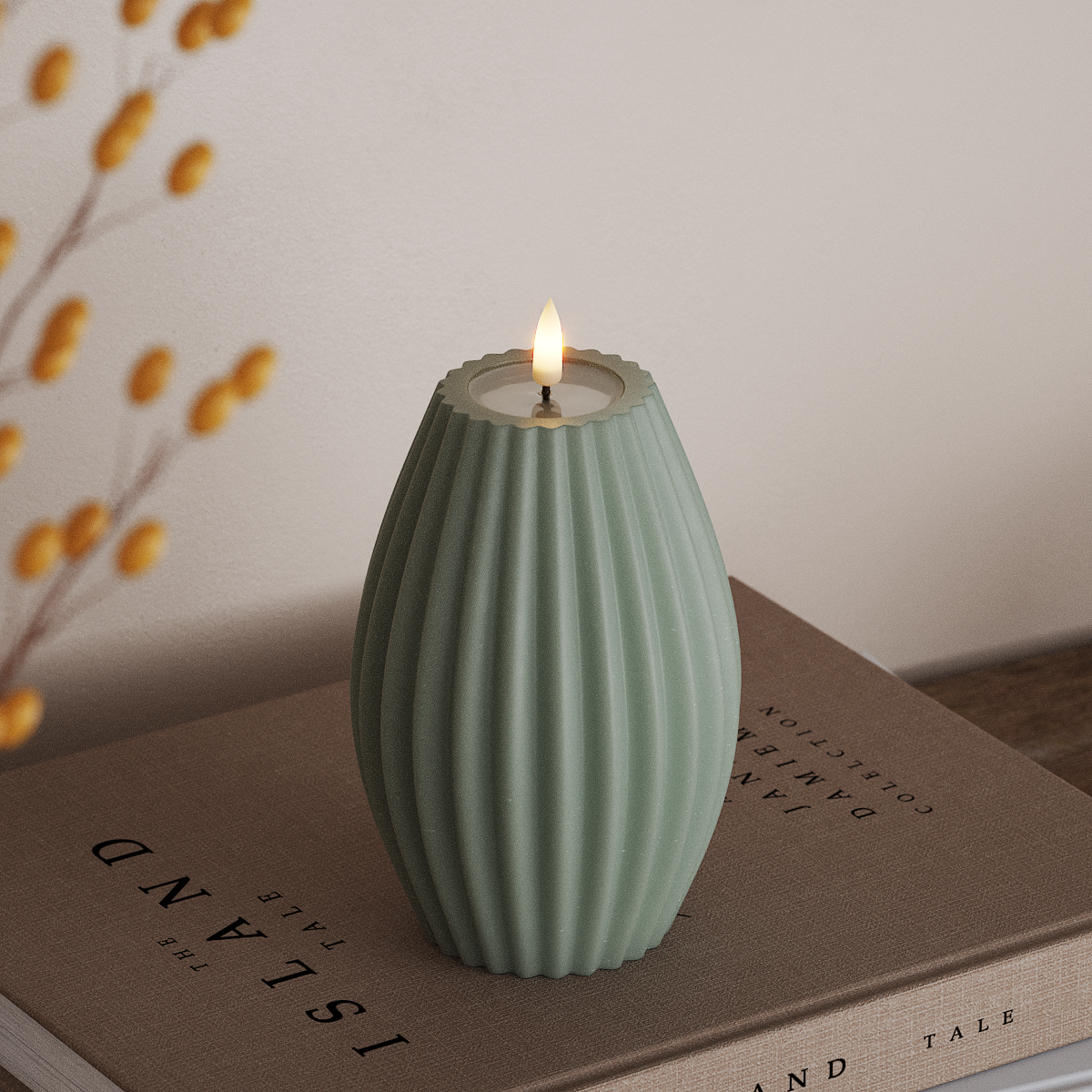 Deluxe Homeart LED Vela acanalada Fondo 10 x Alto 15 cm Verde salvia LED Vela acanalada 3