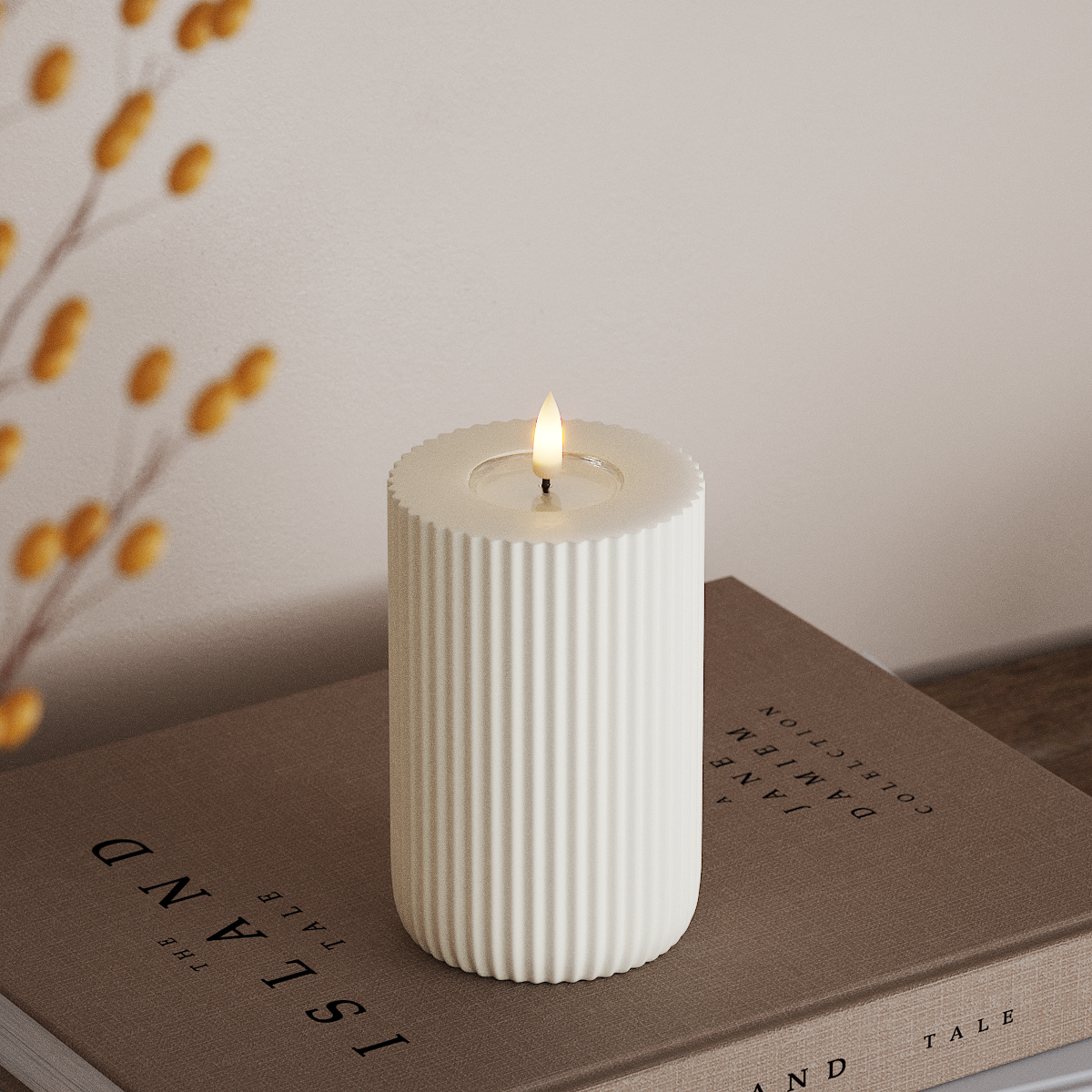 Deluxe Homeart Solid Stripe LED Bloklys Ø 8 X 12,5 Cm Hvid LED Shape 3