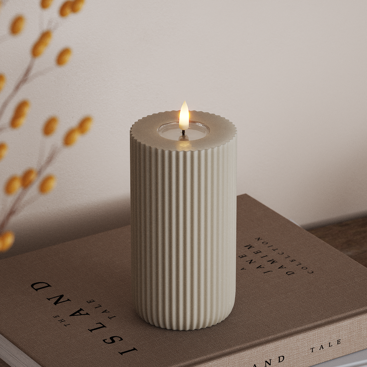 Deluxe Homeart Solid Stripe LED Bloklys Ø 8 X 15 Cm Sand LED Shape 3