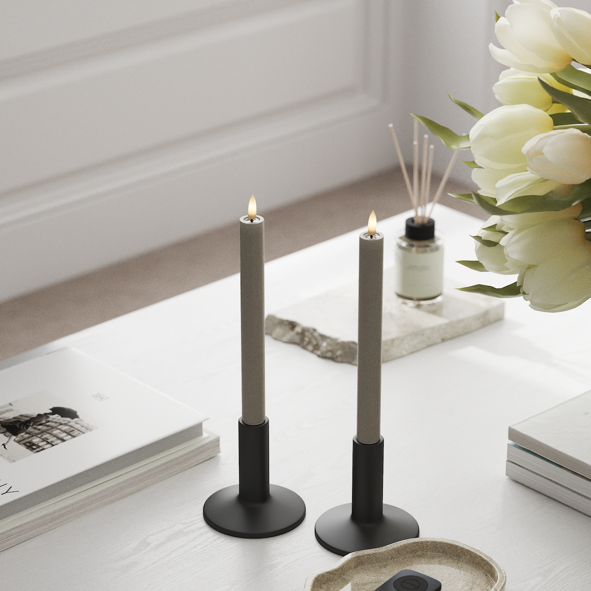 Deluxe Homeart LED Kronelys 2 stk, Ø 2 x 24 cm Sand LED kronelys 1