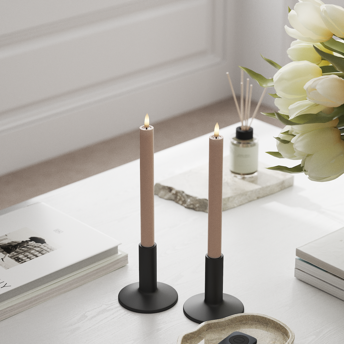 Deluxe Homeart LED Vela para candelabro 2 piezas, Ø 2 x 24 cm Rosa LED Vela para candelabro 1