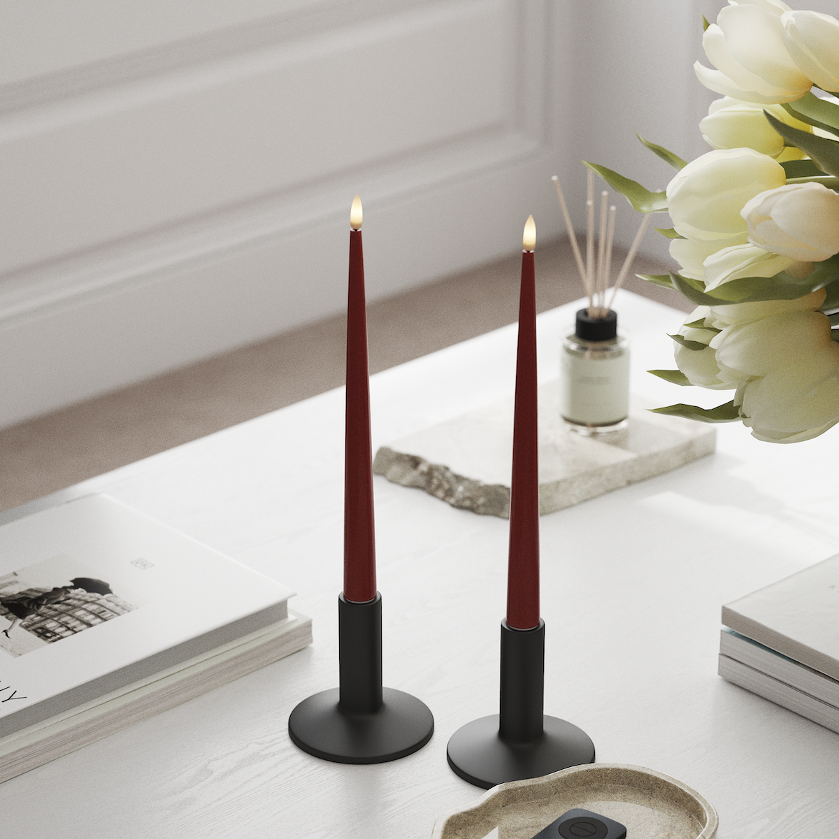 Deluxe Homeart LED Ljus Med Lack med Lack, 2 st 28 cm Röd LED Ljus Med Lack 1