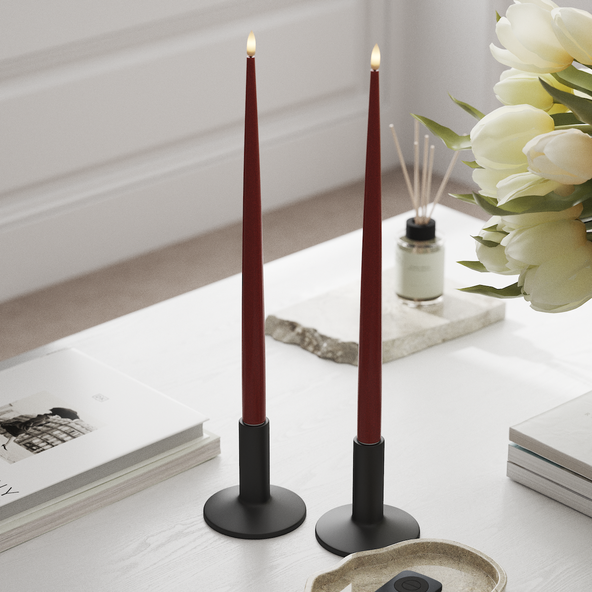 Deluxe Homeart LED Lys med lakk, 2 stk 38 cm Rød LED stearinlys 1