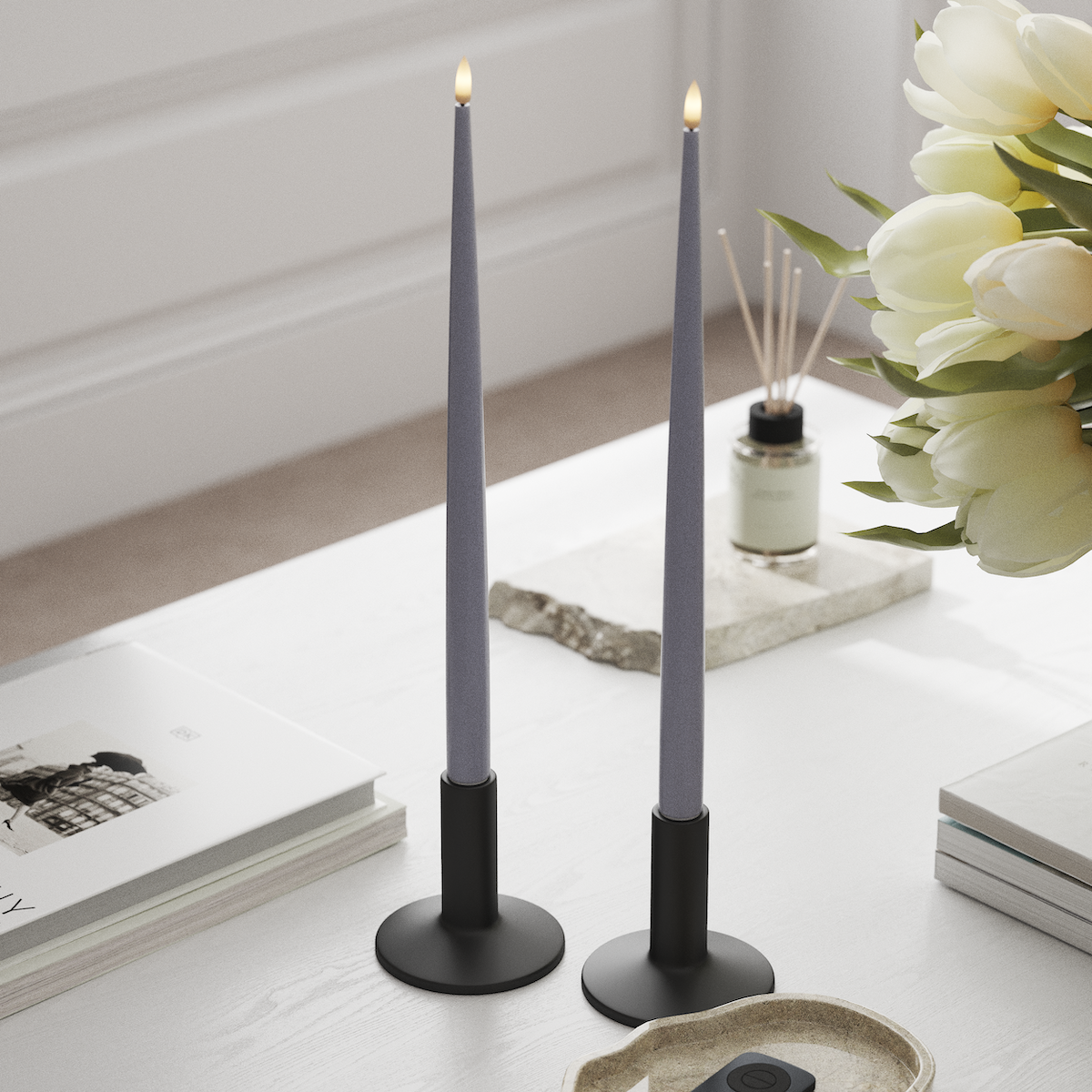 Deluxe Homeart LED Kertelys med Lak, 2 stk 38 cm Støvet blå LED kertelys 1