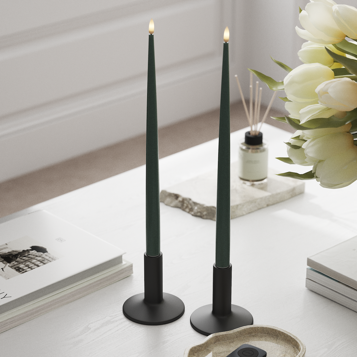 Deluxe Homeart LED Kertelys med Lak, 2 stk 38 cm Jade Grøn LED kertelys 1