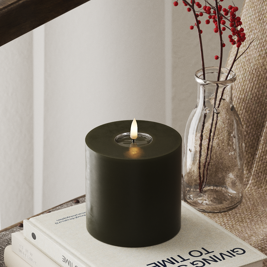 Deluxe Homeart LED Bloklys Ø 10 x 10 cm Mørkegrøn LED bloklys 4