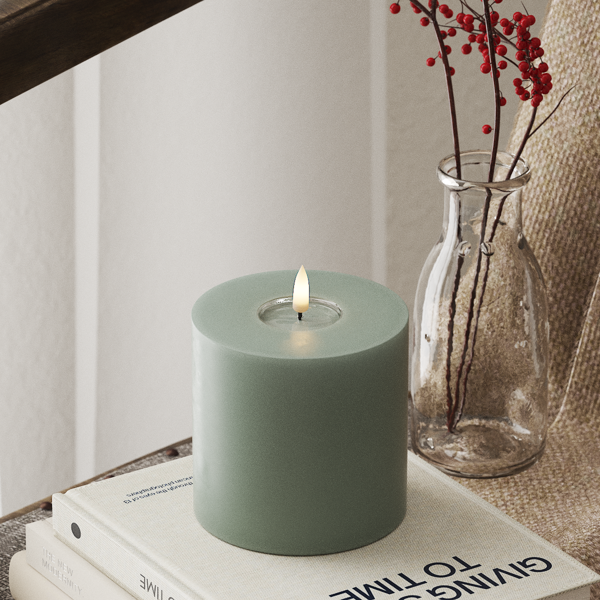 Deluxe Homeart LED Vela pilar Ø10x10cm Verde salvia LED Vela pilar 4