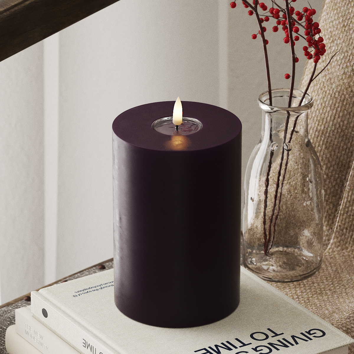 Deluxe Homeart Φωτιστικό μπλοκ LED Ø 10 x 15 cm Σκούρο μωβ Φως μπλοκ LED 4