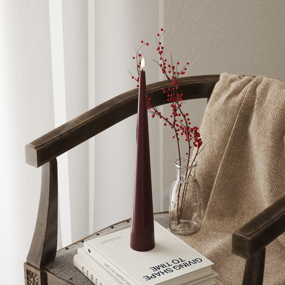 Deluxe Homeart Luz cónica D 5 x H 38 cm Burdeos LED Vela cónica 4