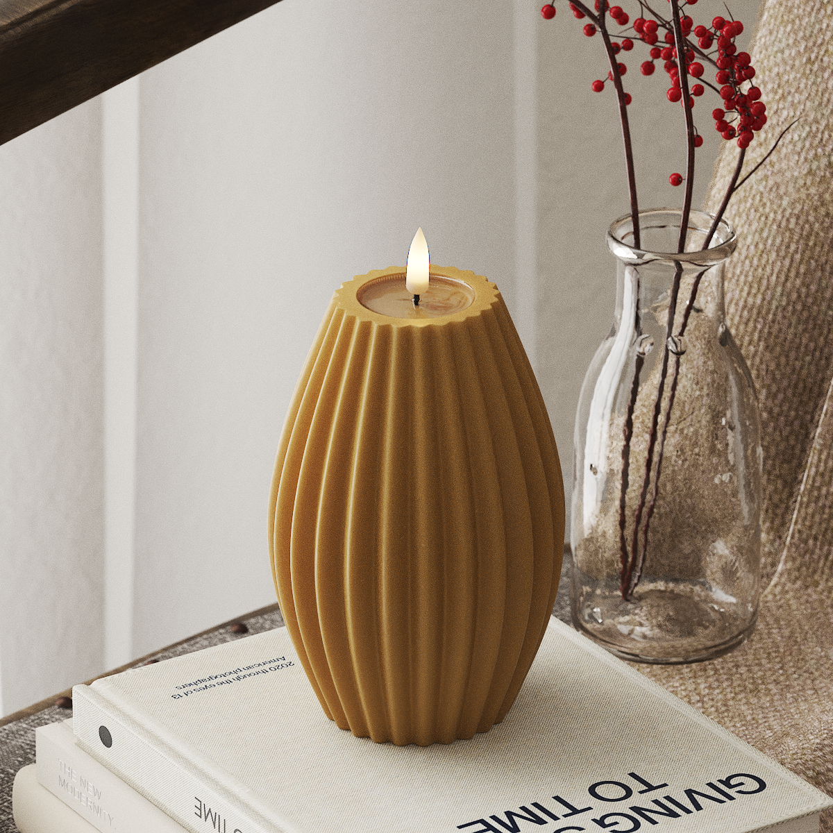 Deluxe Homeart LED Vela acanalada Fondo 10 x Alto 15 cm Curry LED Vela acanalada 4