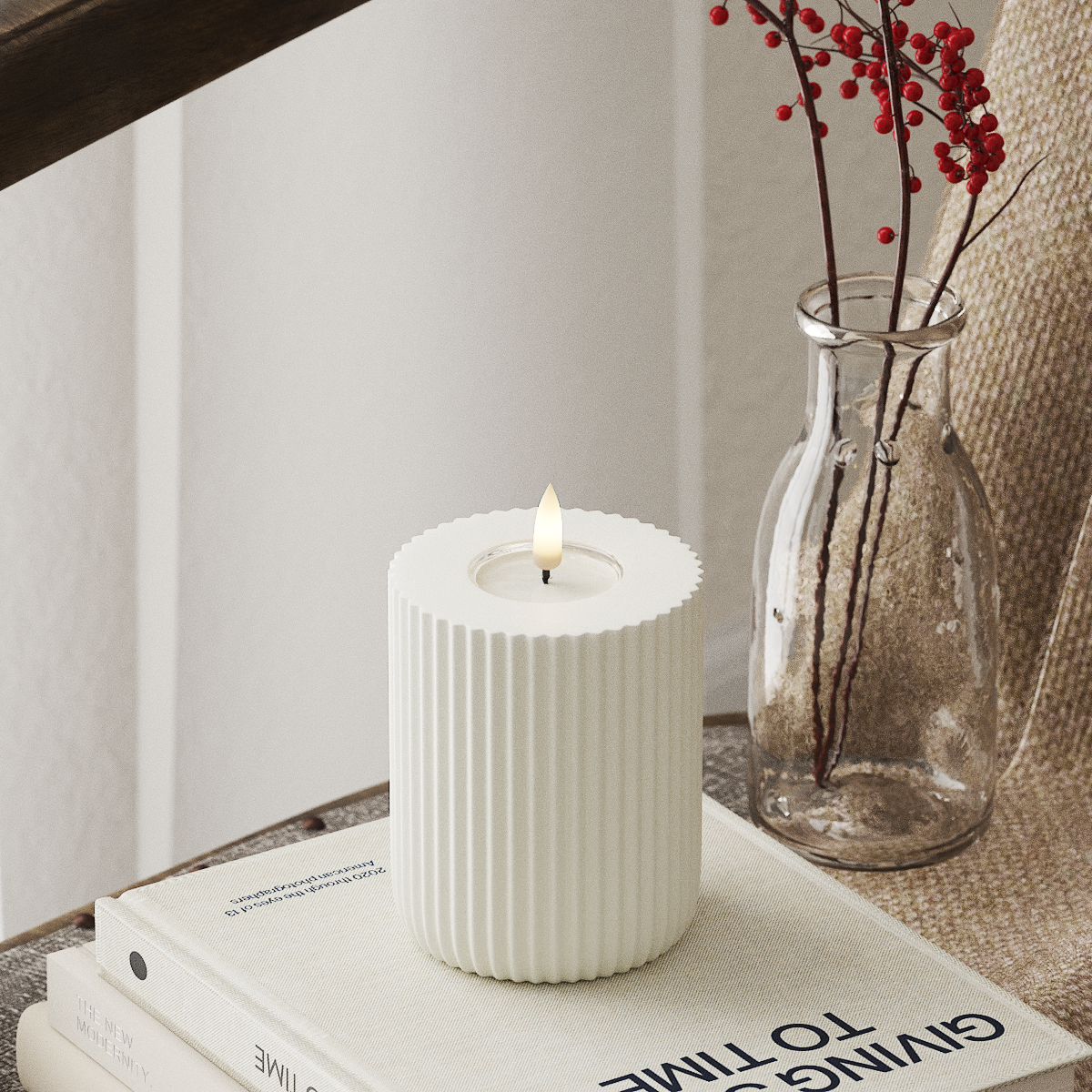 Deluxe Homeart Solid Stripe LED Bloklys Ø 8 X 10 Cm Hvid LED Shape 4